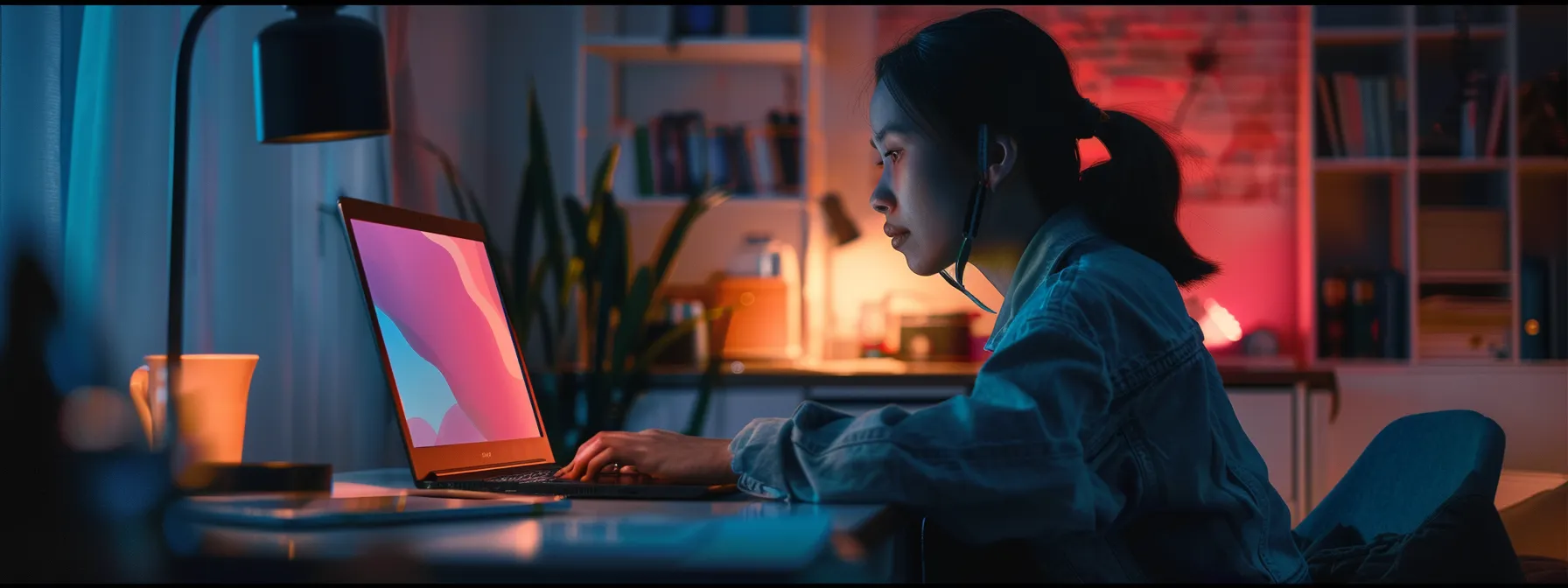 a person sitting at a desk with a laptop open, comparing features of gohighlevel and wordpress.
