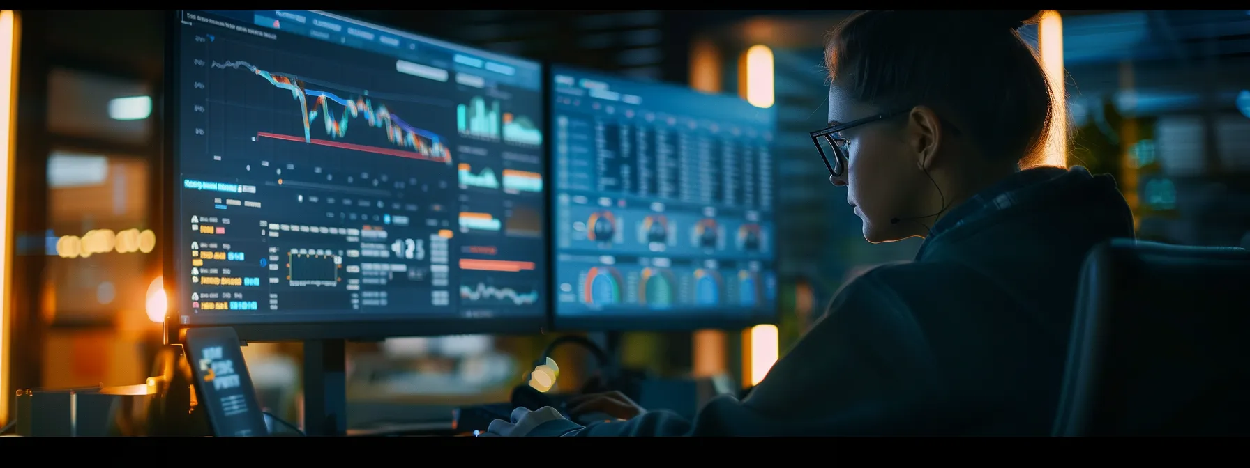 a person at a computer screen with multiple tabs open, showing various integrated software solutions for online business platforms.