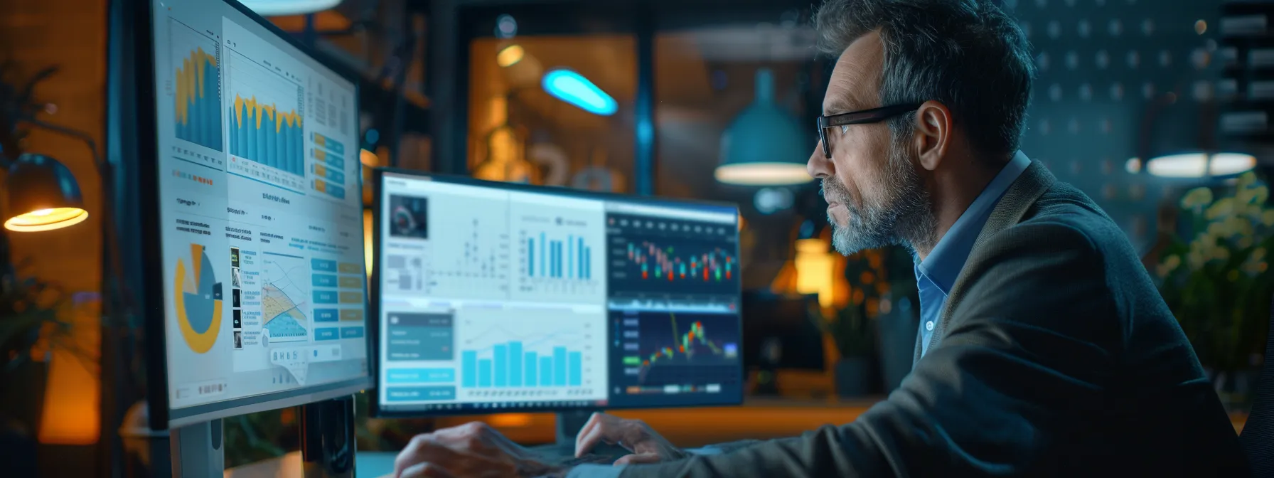 a businessman comparing features of gohighlevel and zoho on a computer screen.