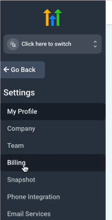 HighLevel Settings Menu