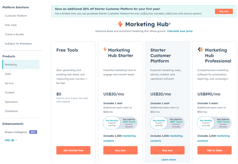 HubSpot Pricing Plans
