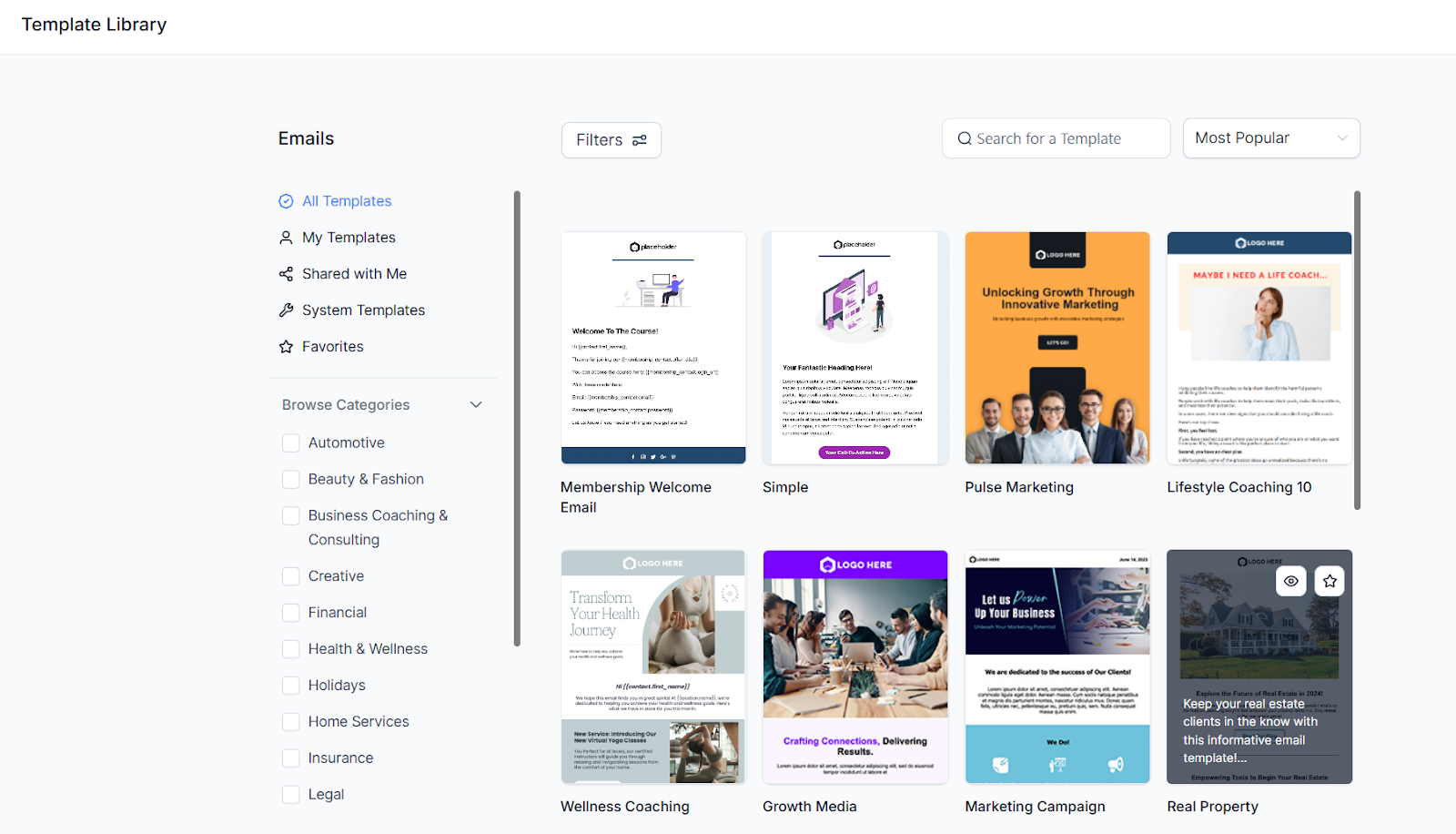 Screenshot from HighLevel email templates