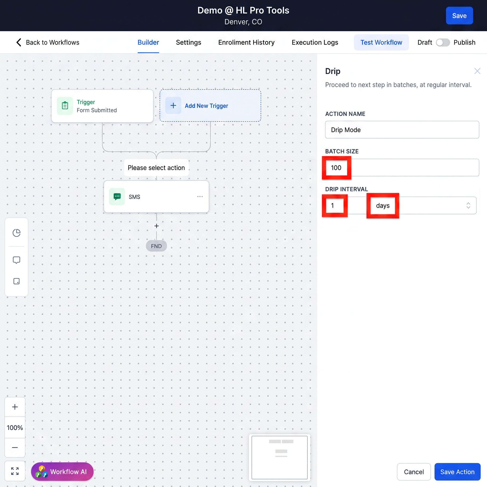 The workflow recipe library in HighLevel, with the Email Drip Sequence recipe highlighted.