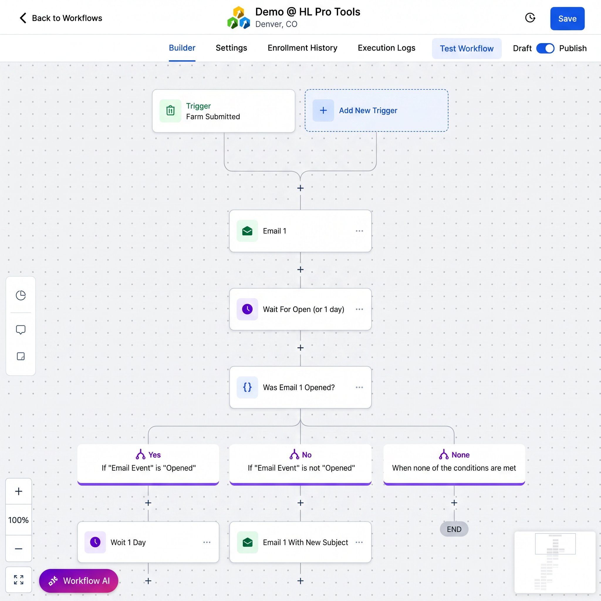 An example of an If/Else action in a workflow, creating two different branches.
