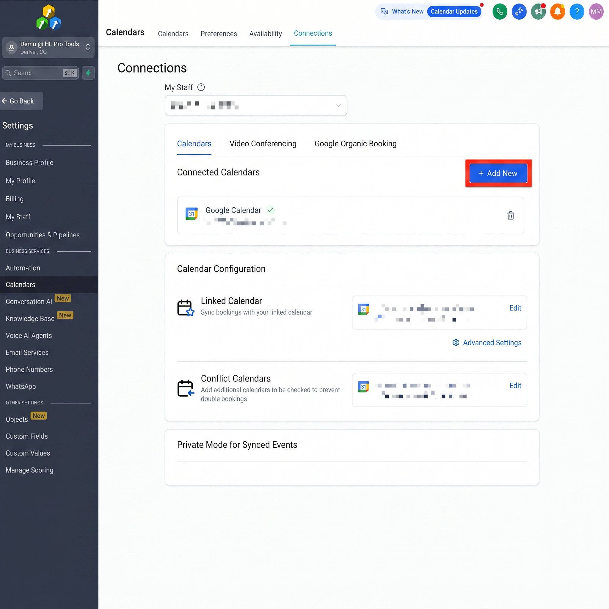 HighLevel My Staff page showing the Add User button