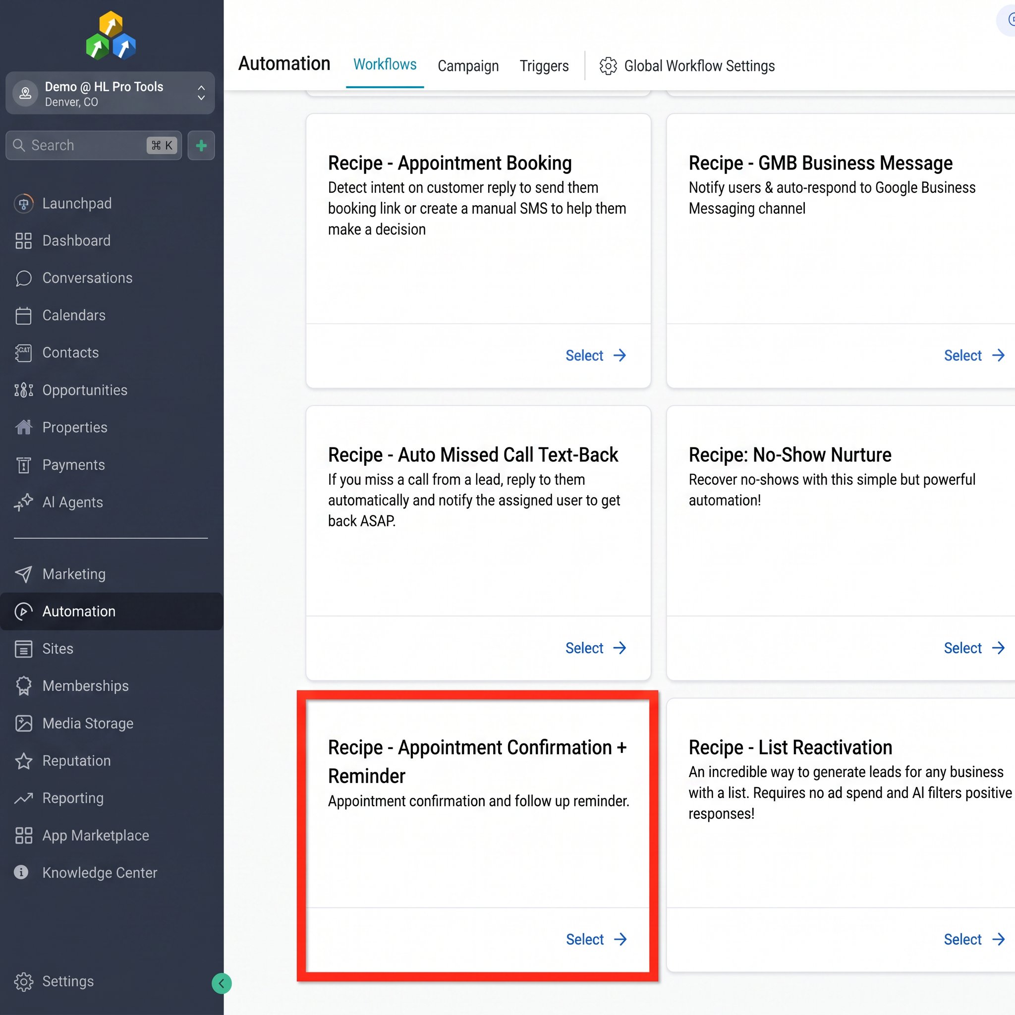 HighLevel Calendar sharing options showing booking link, one-time link, and embed code