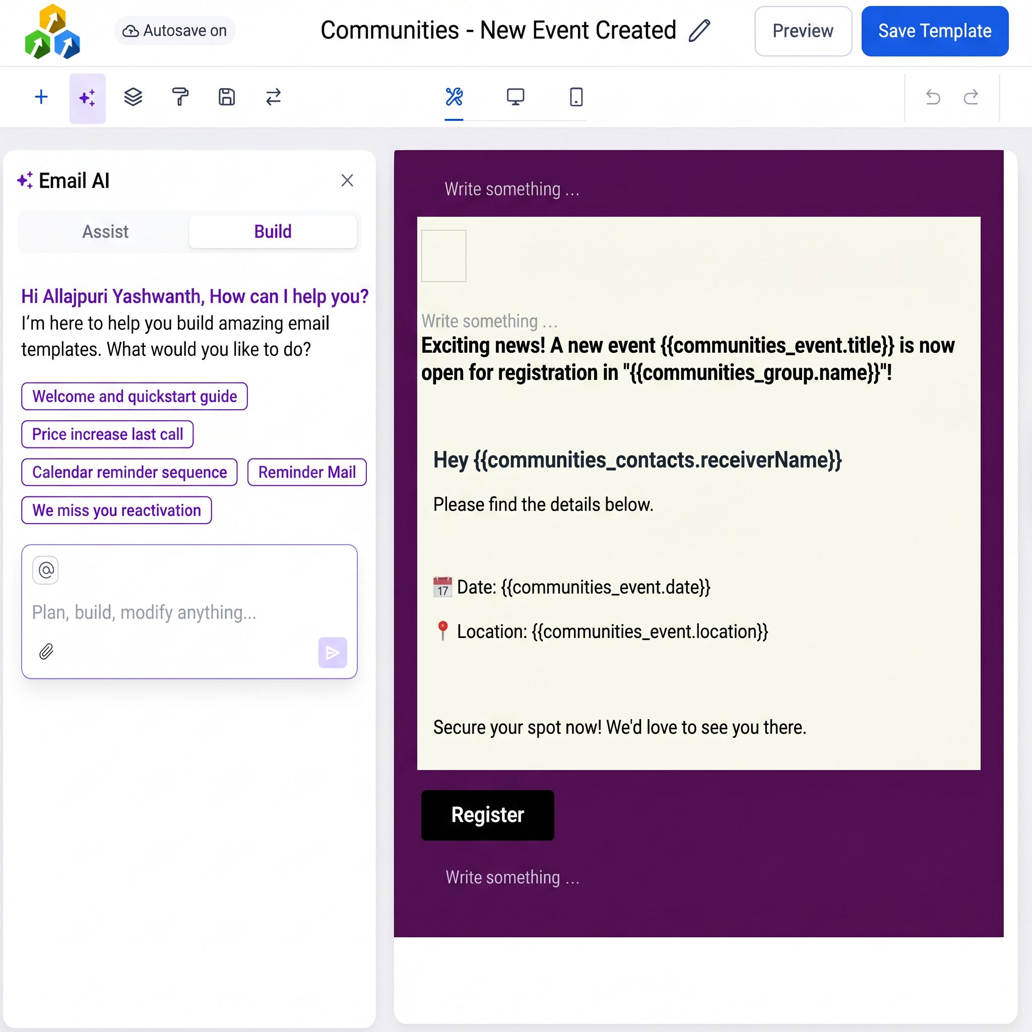 Browsing for an email template in HighLevel