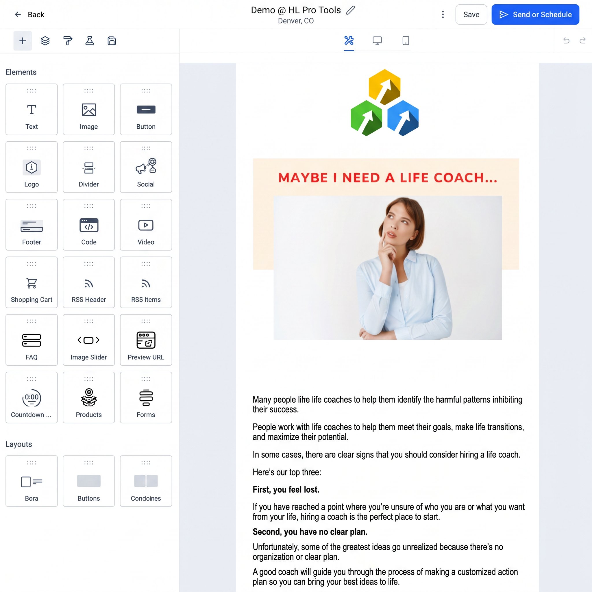 Editing an email template in the HighLevel email builder