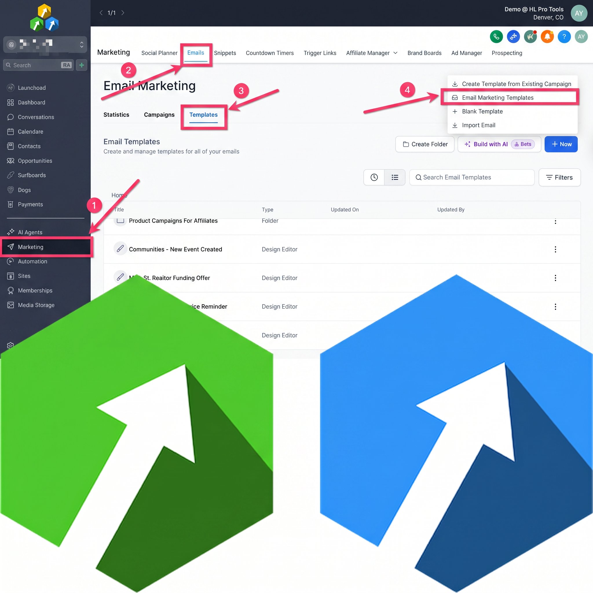 Creating a new email campaign from a template in HighLevel