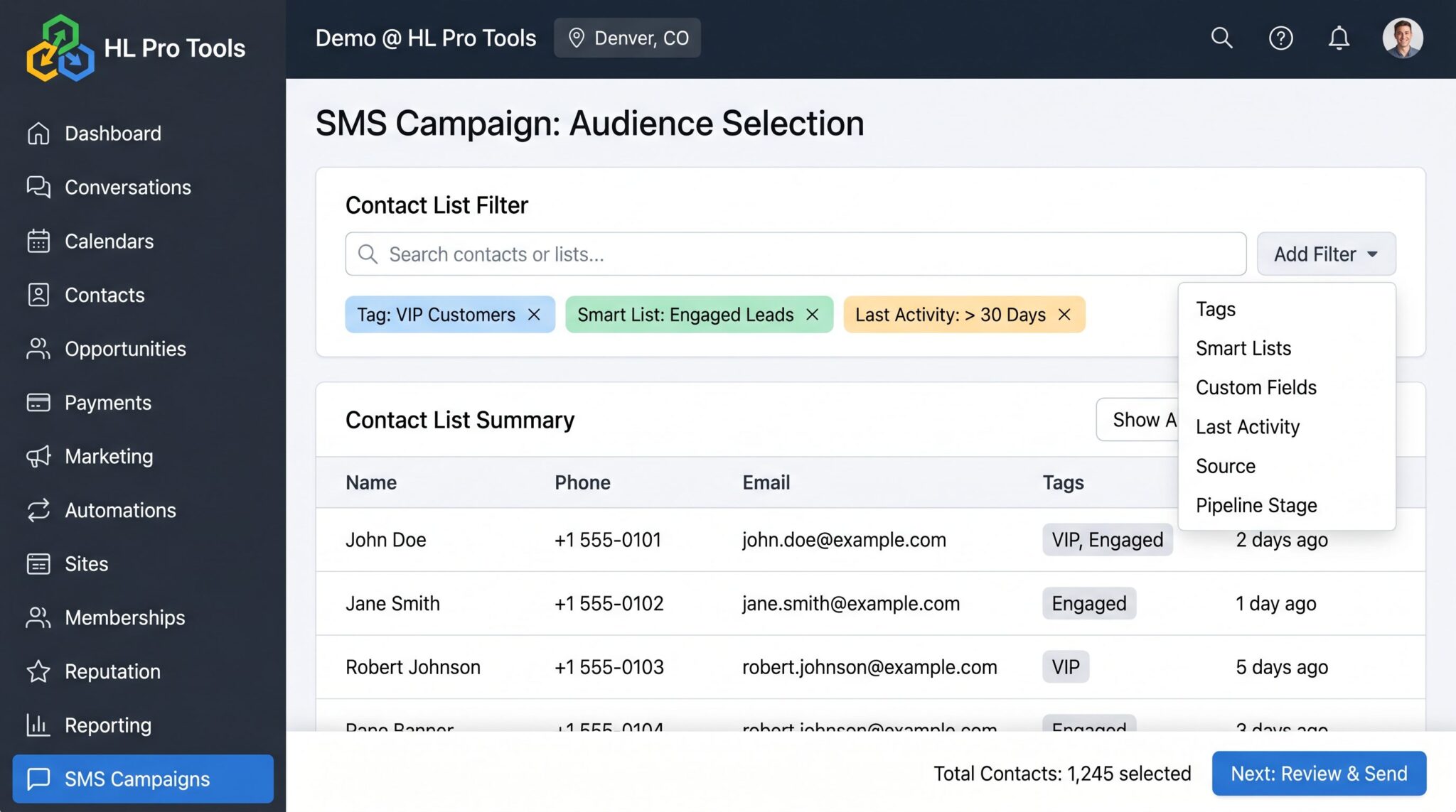 Creating an SMS template in HighLevel