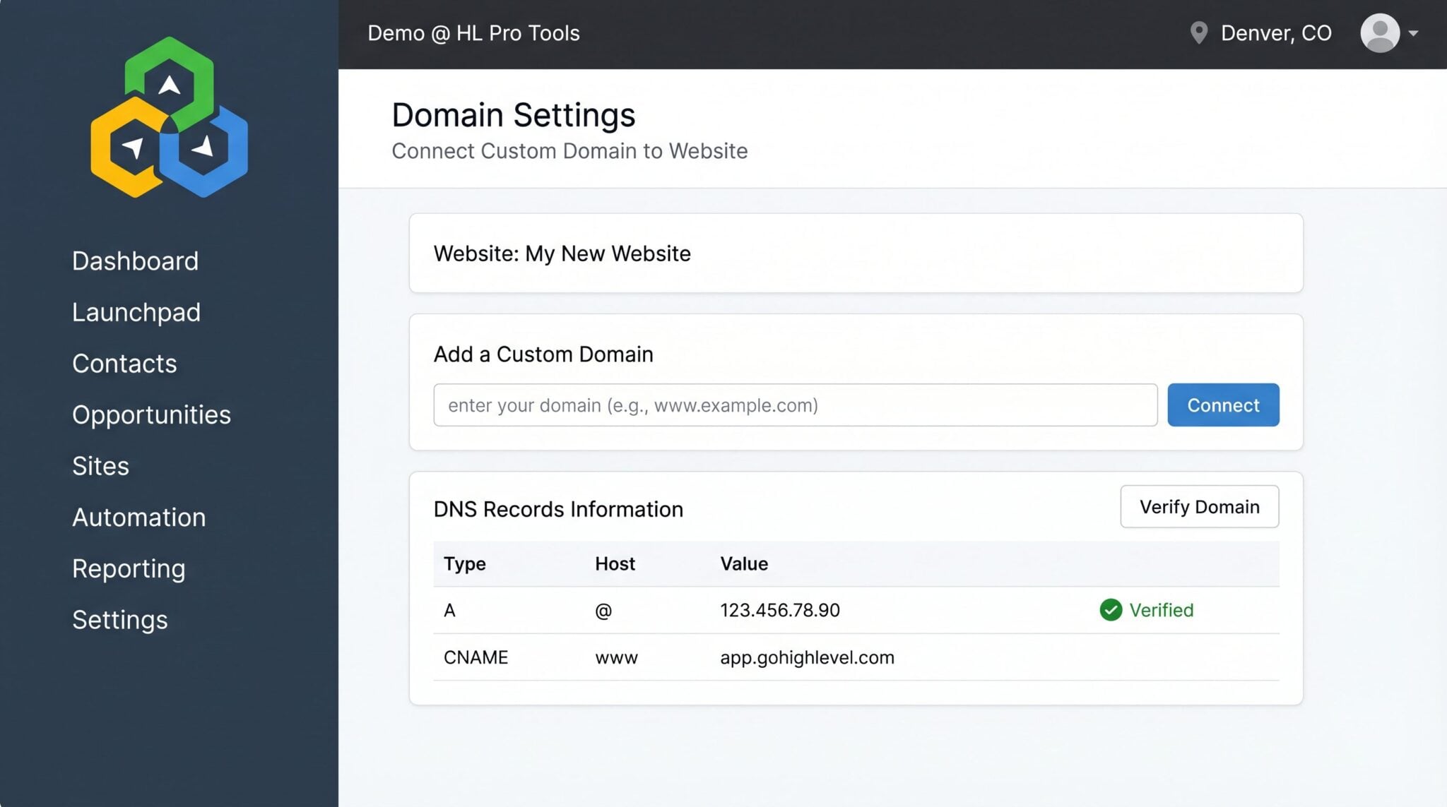 The website settings page in HighLevel
