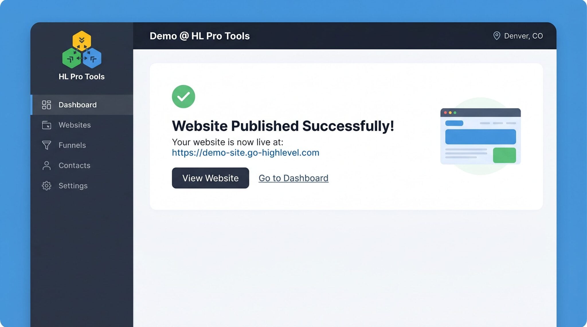 The live, published website on a laptop screen