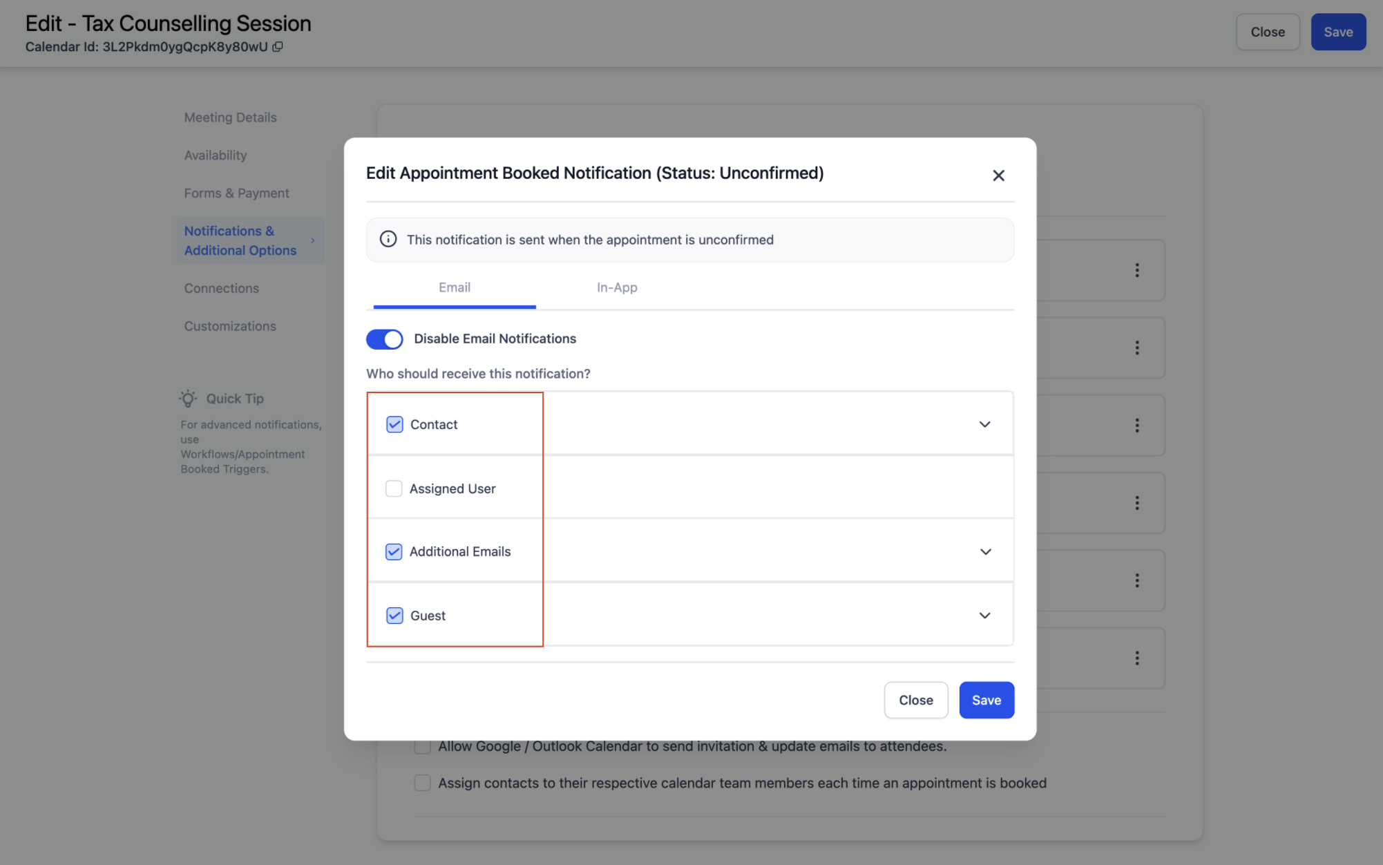 HighLevel appointment notification recipients and customization controls