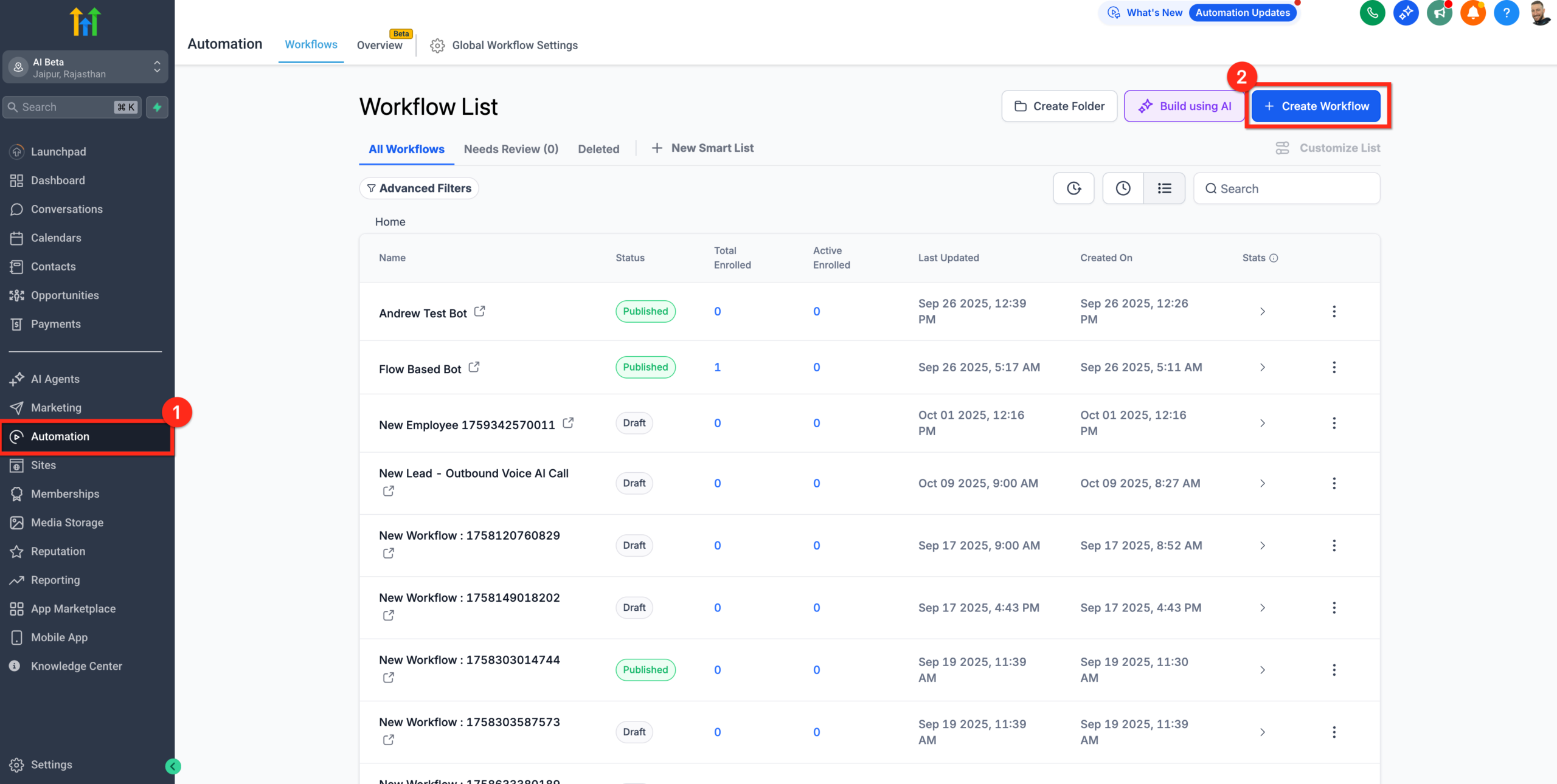 Creating a HighLevel workflow for outbound Voice AI appointment calls